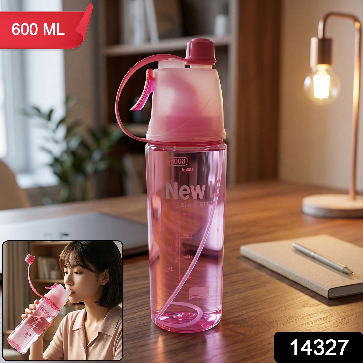 Close-up of pink water bottle spray nozzle for instant cooling