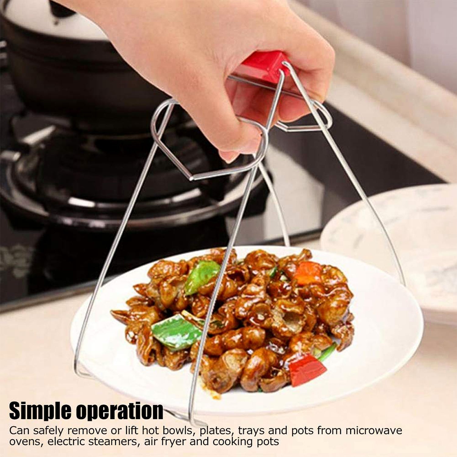 Multipurpose stainless steel vessel gripper tong ideal for plates and bowls