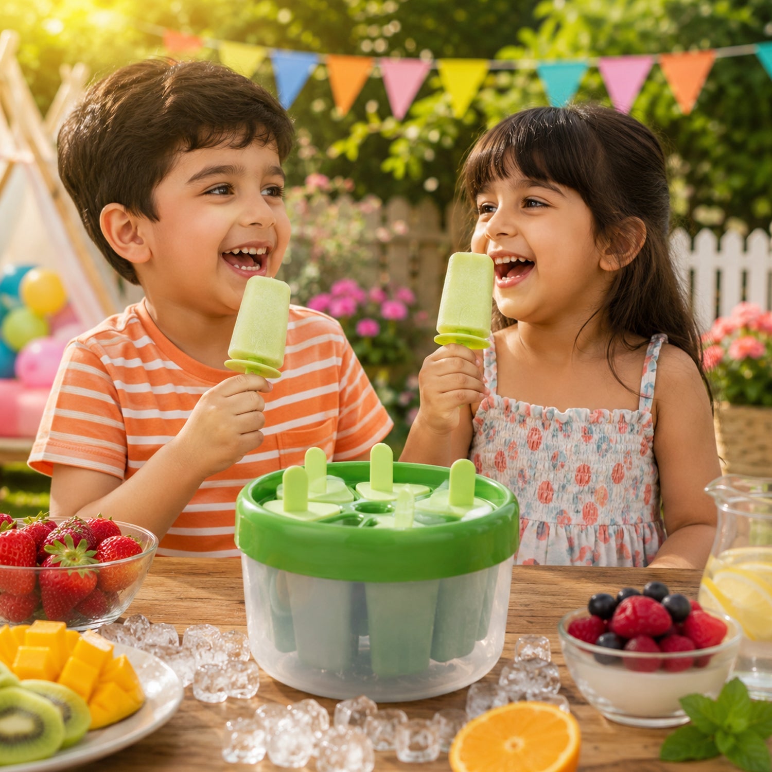 Kids enjoying homemade popsicles made with plastic mold