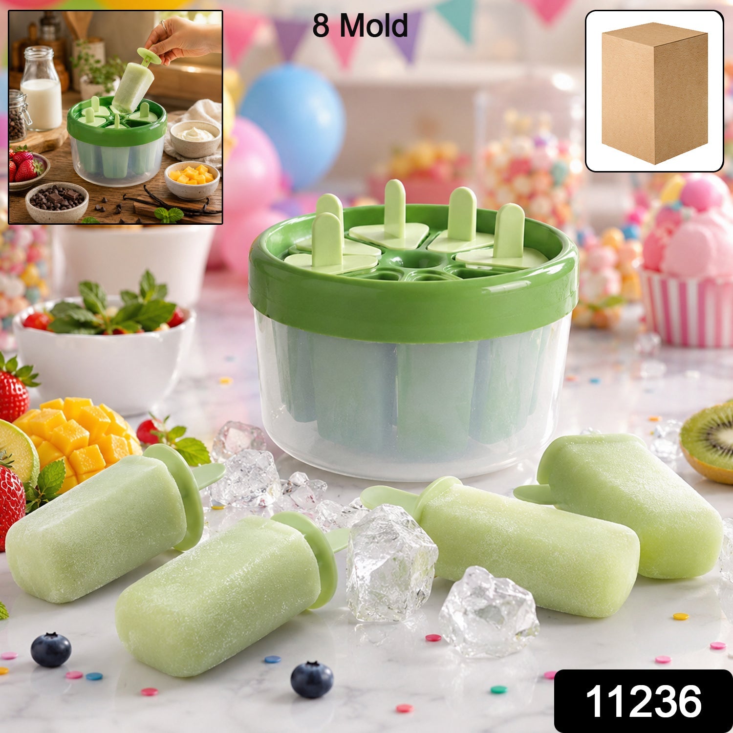 Plastic ice candy popsicle maker with SKU 11236 on white background