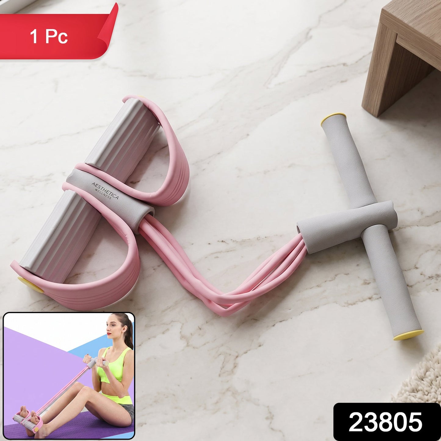 Elastic resistance rope with foot pedal support for stable workout sessions