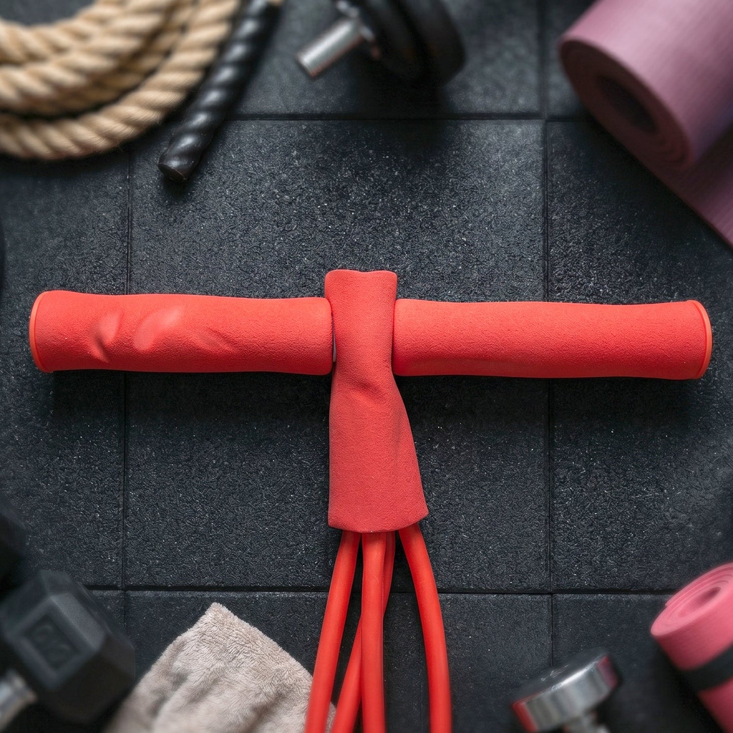 Outdoor use of pull rope resistance exerciser for dynamic workouts.