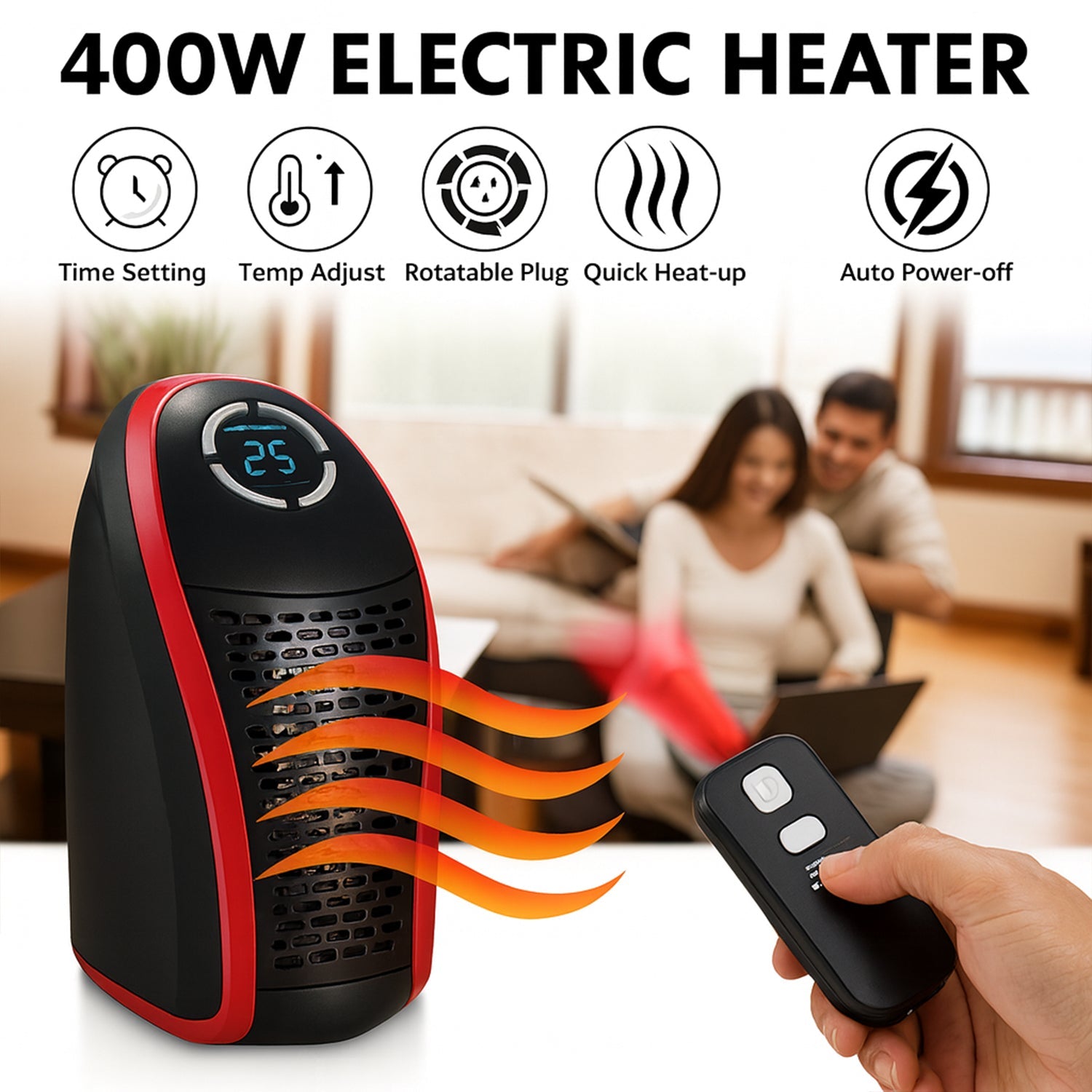400W wall plug room heater operating in an office environment