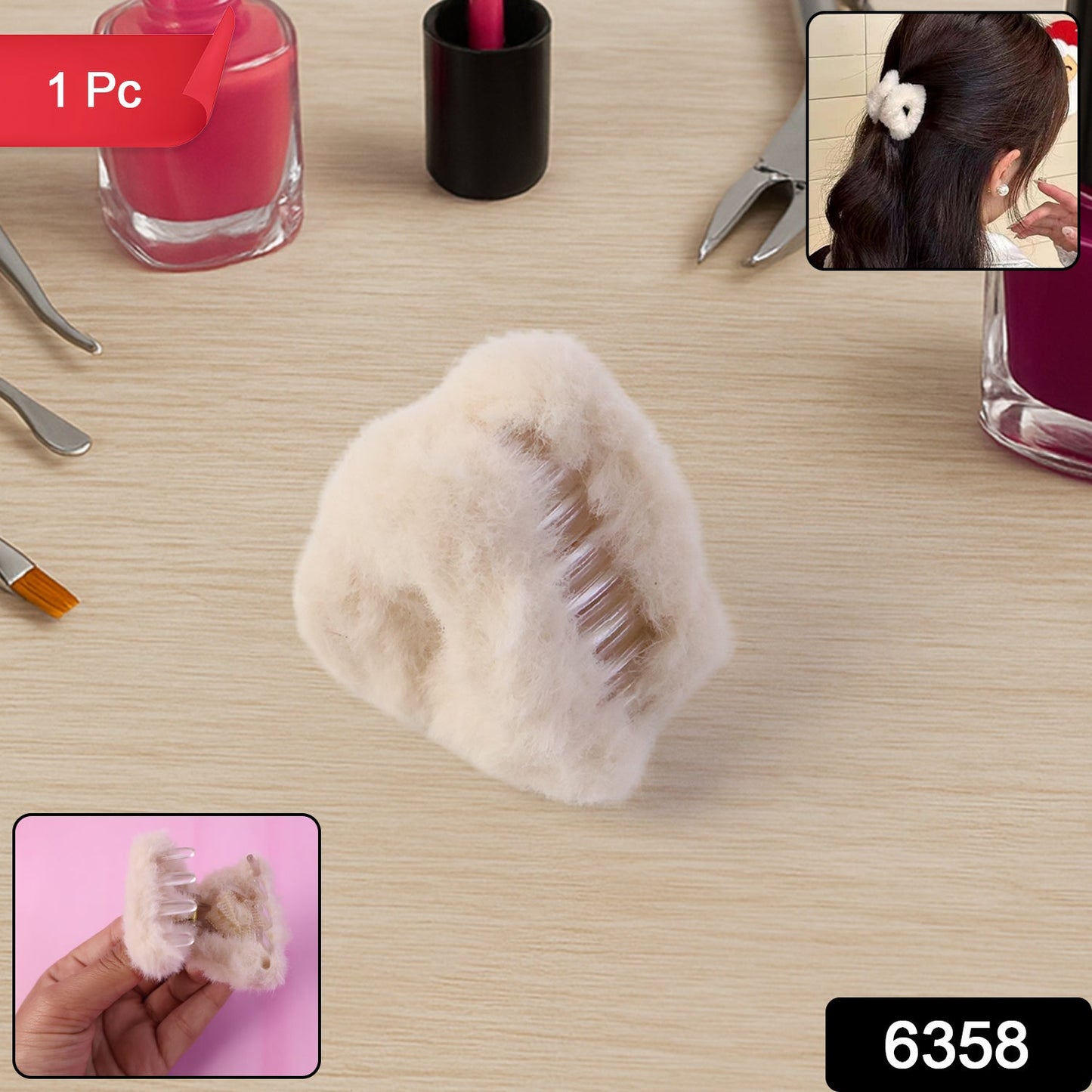 Close-up view of plush non-slip hair claw clip showing soft material