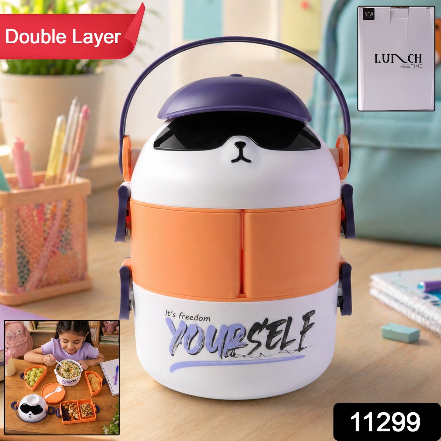 Durable plastic cartoon lunch box with compartments