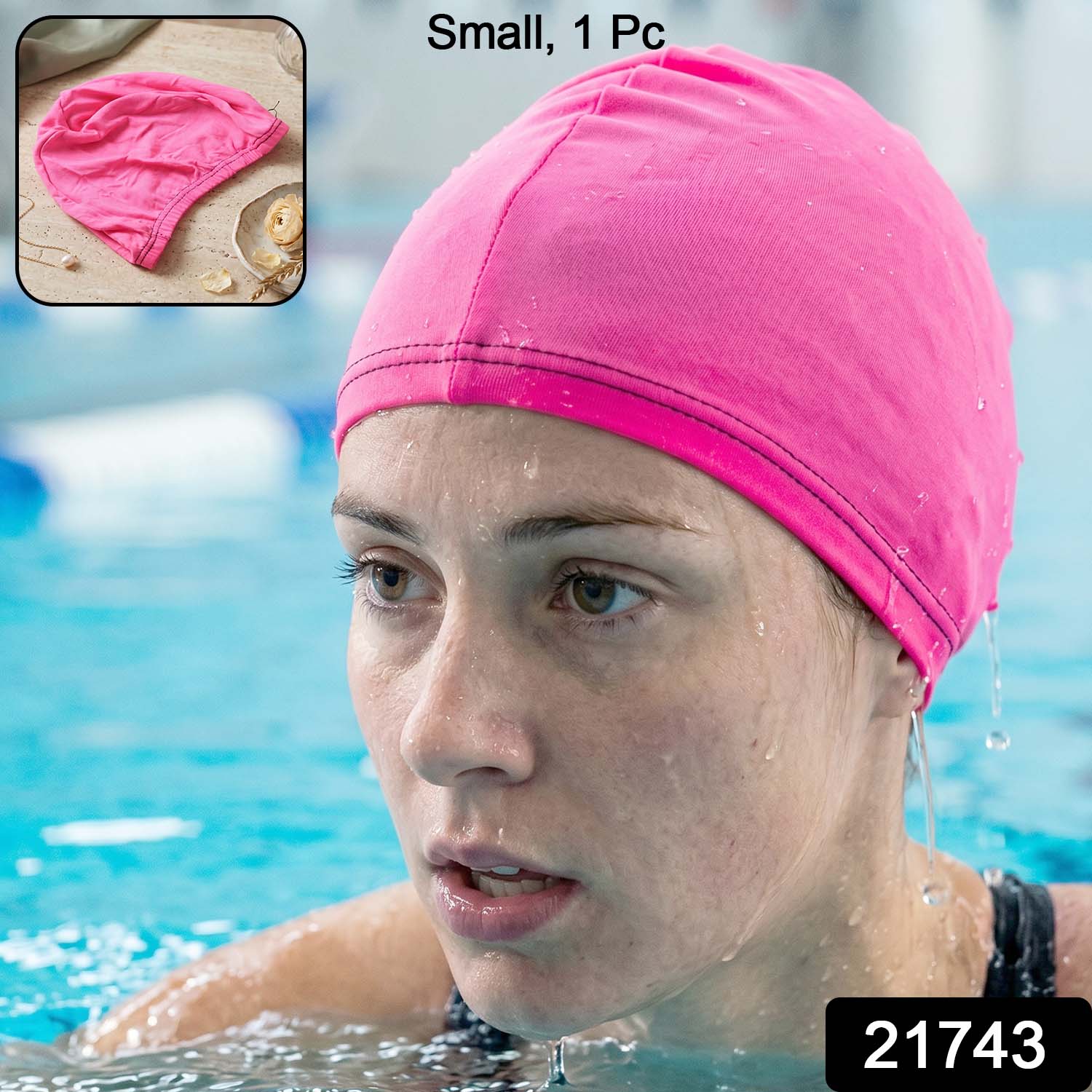 Pink silicone swim cap in vibrant pink color