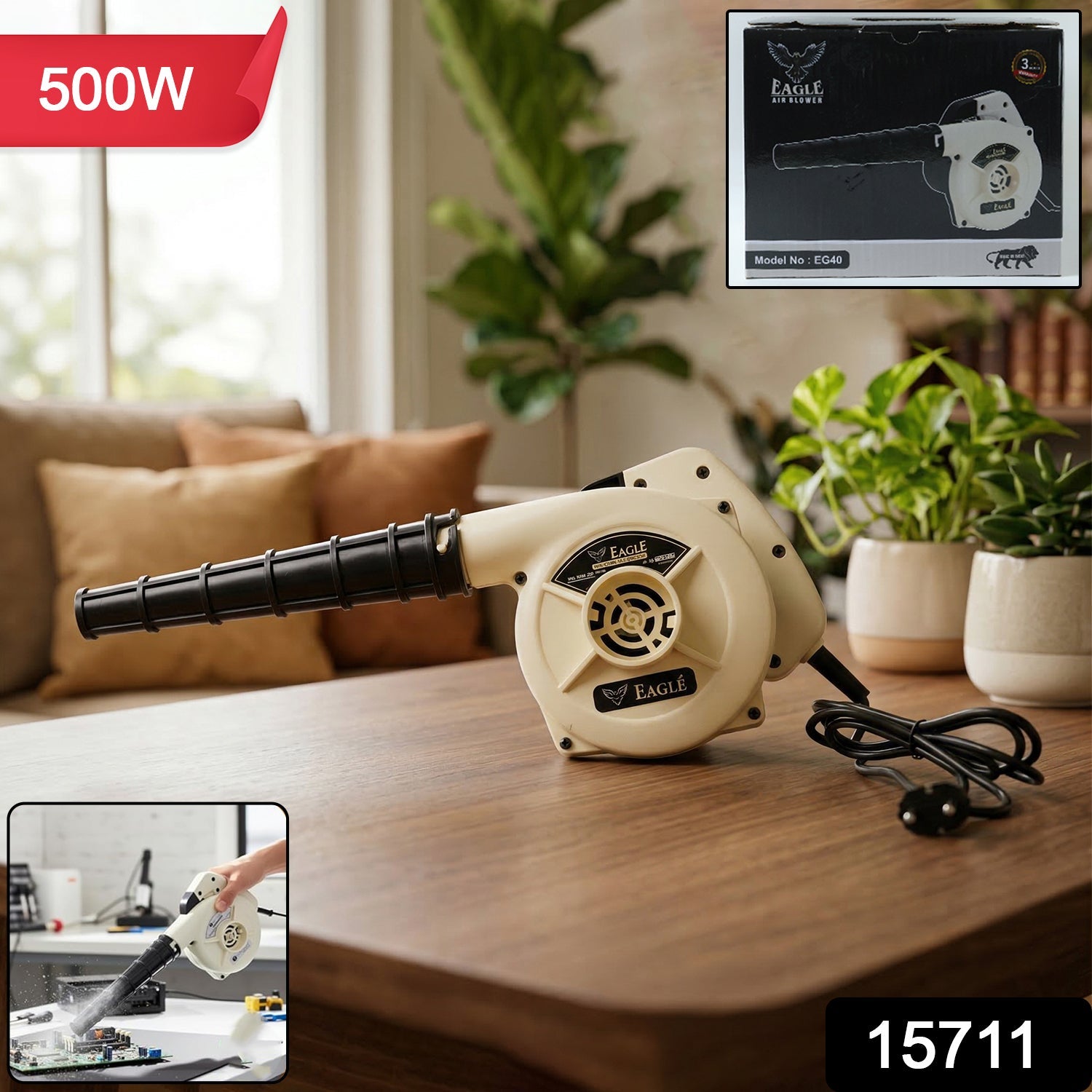 500W portable electric air blower for cleaning electronics and workshops