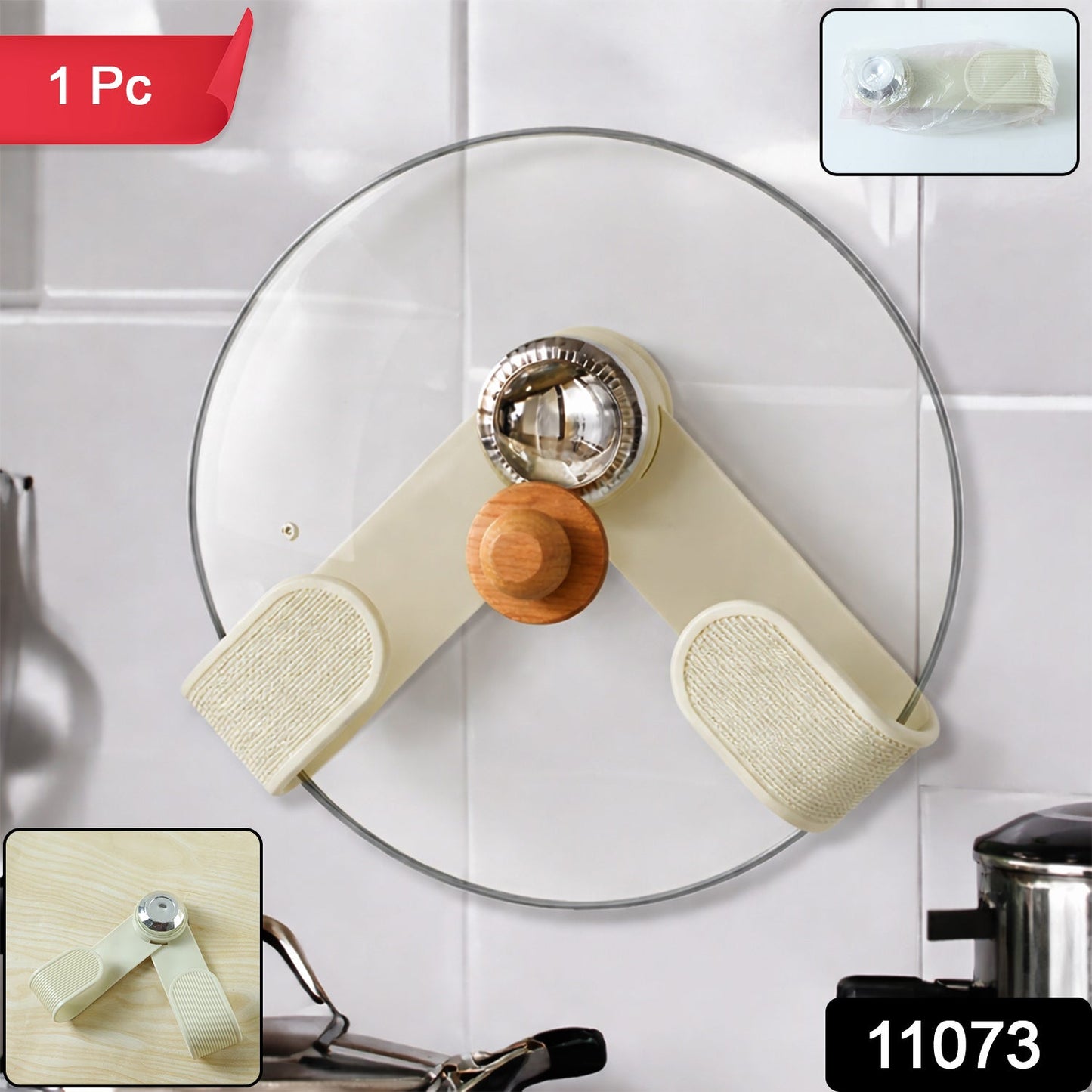 Adjustable pan lid clip with anti-slip grip for kitchen use