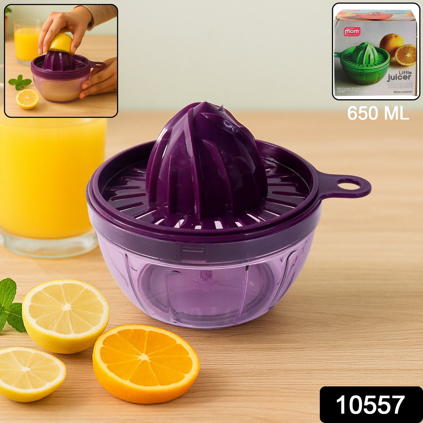 Compact manual hand juicer for fresh citrus fruit juice