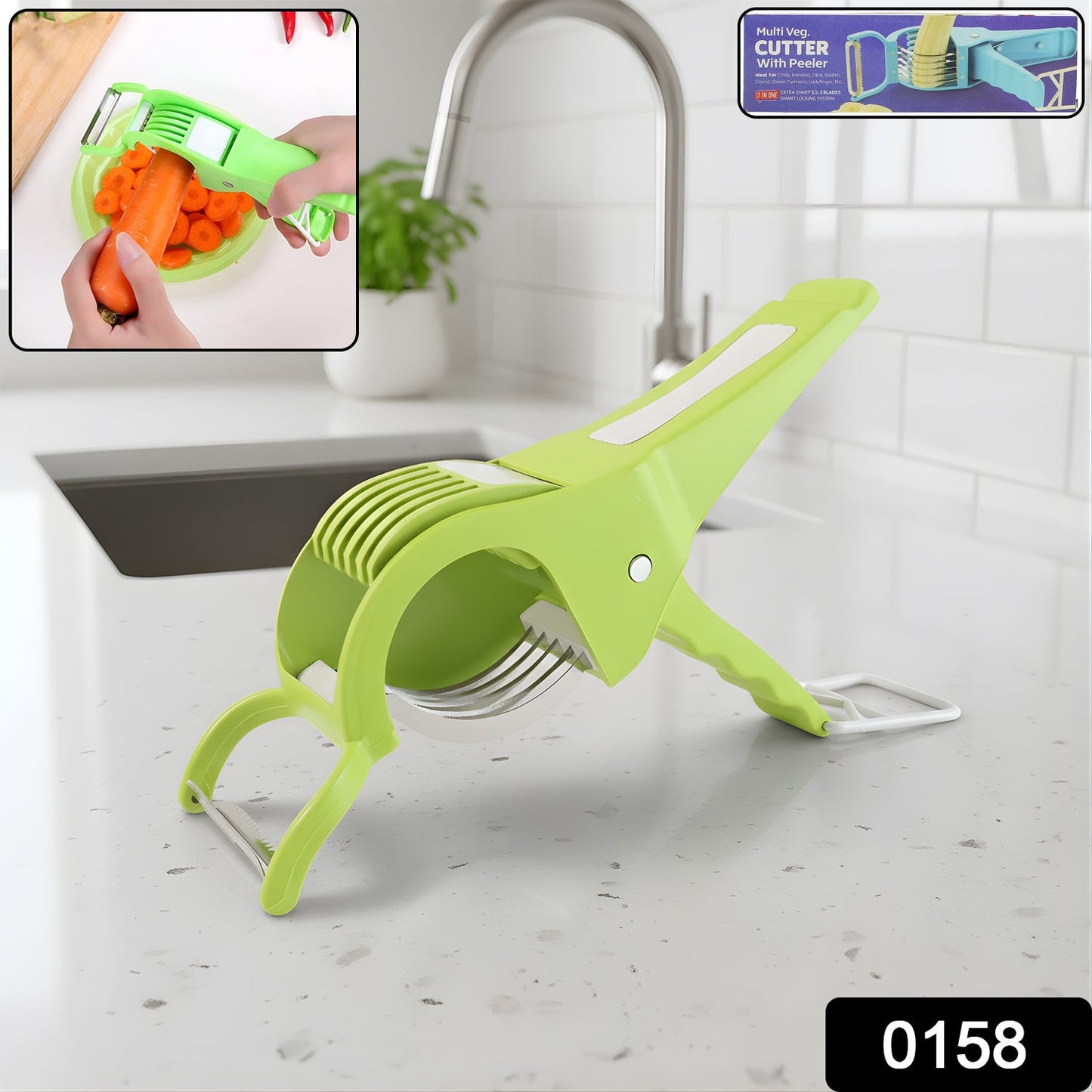 Close-up of the Quickslice Vegetable Cutter's five sharp stainless steel blades for precise slicing.
