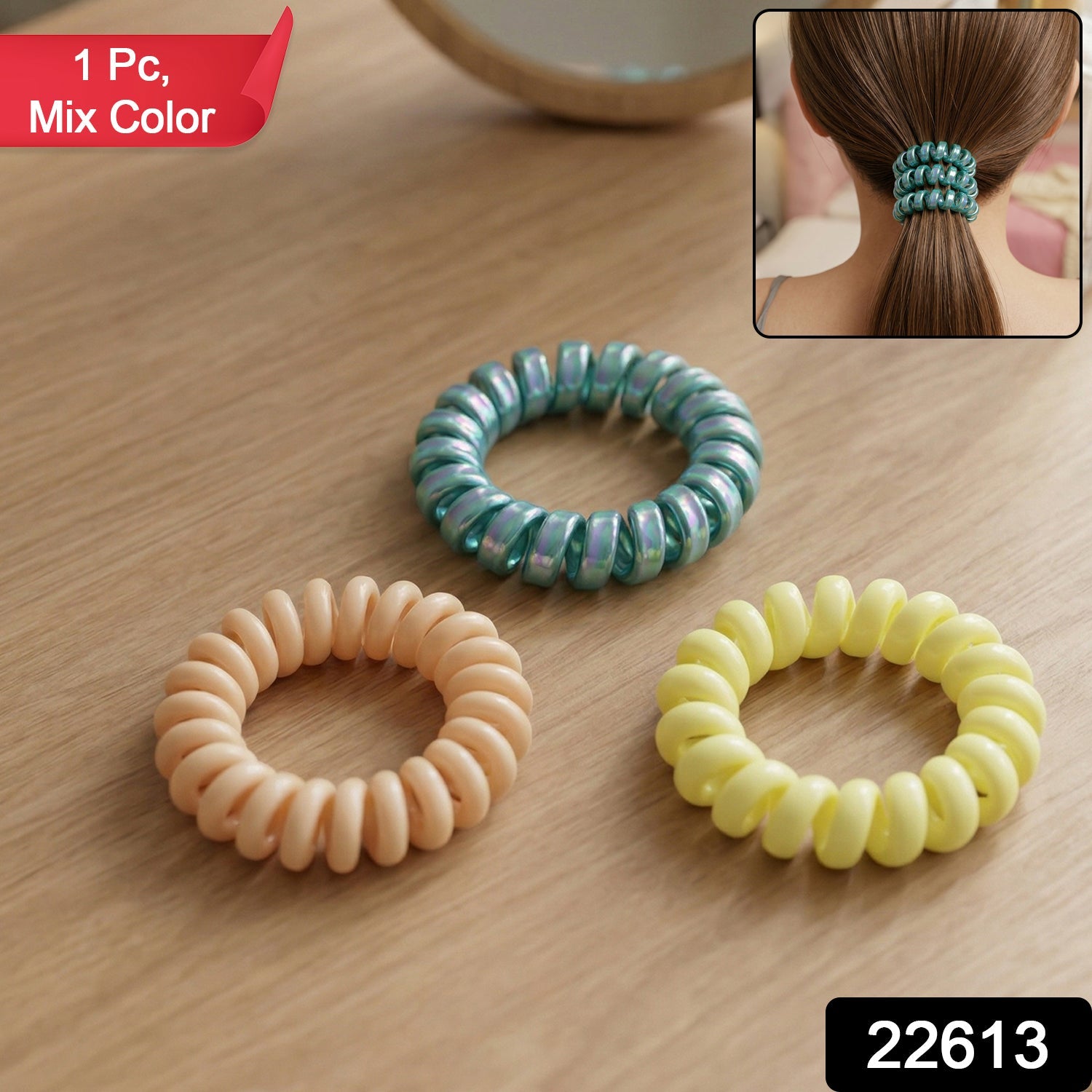 Multicolor spiral coil hair band with stretchable design