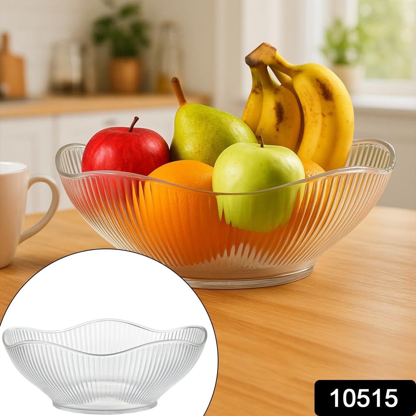 Plastic basket filled with assorted fresh fruits