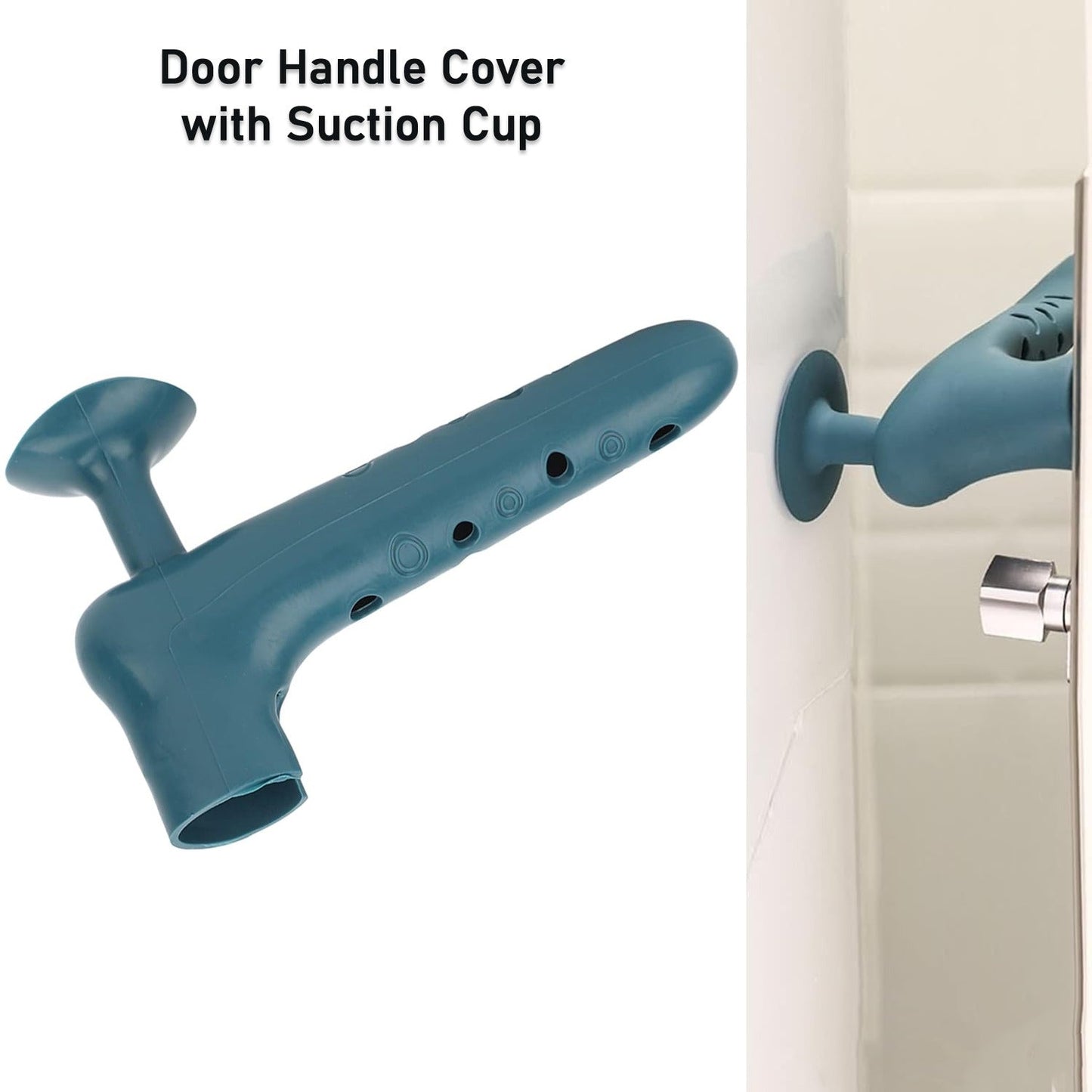 Silicone Door Handle Cover in a mix color, shown protecting a door from wall impact.