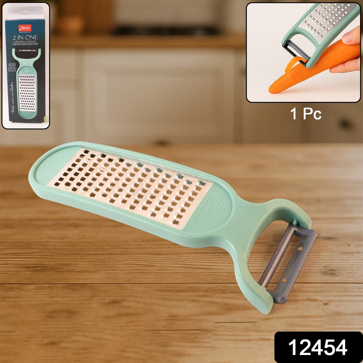 Dual blade stainless steel vegetable peeler and grater tool for kitchen