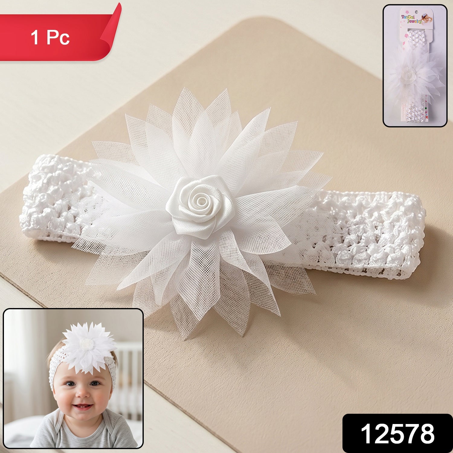 Stylish floral baby hair accessory with stretchable elastic band