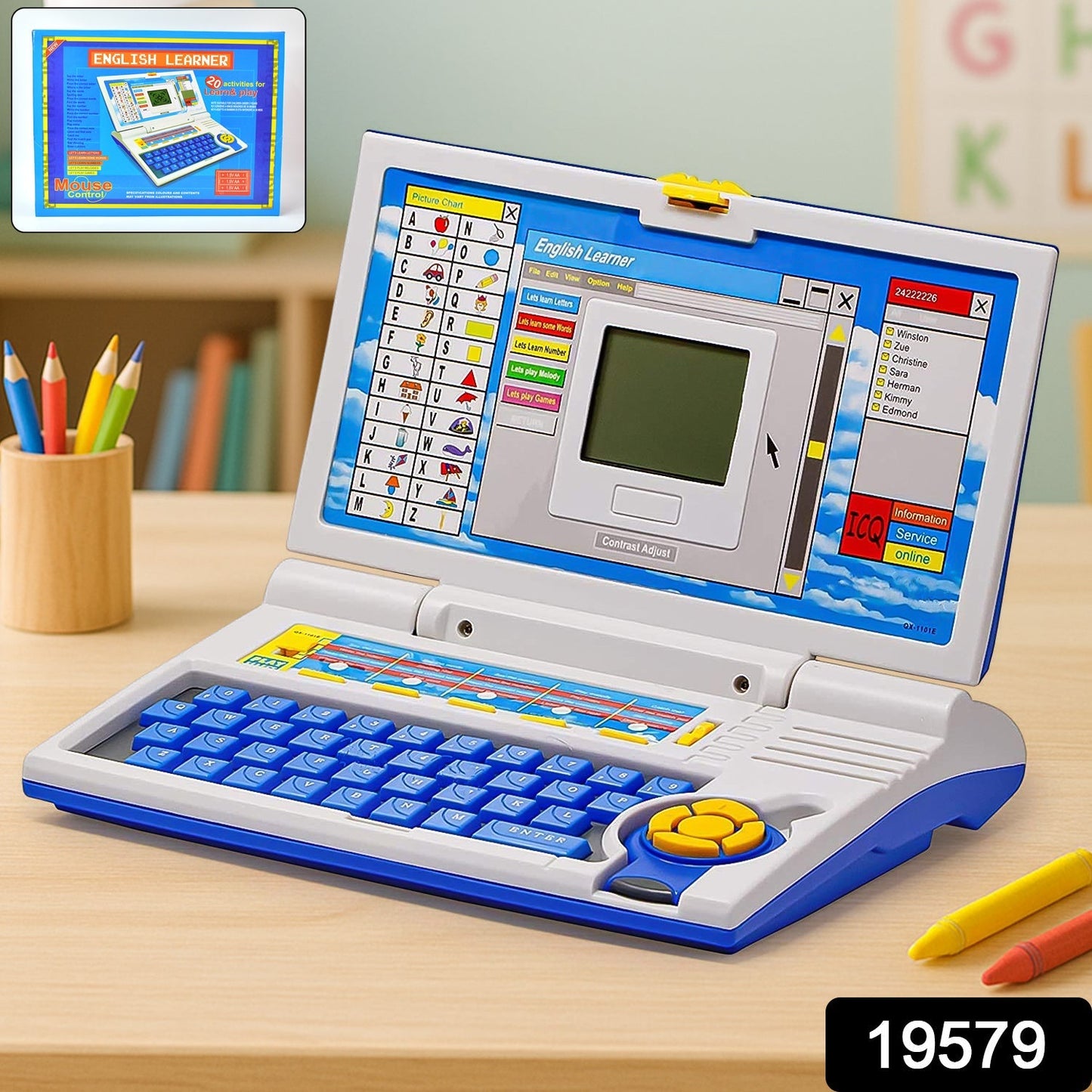 Kids Learning Laptop Toy showing functional QWERTY keyboard and mouse