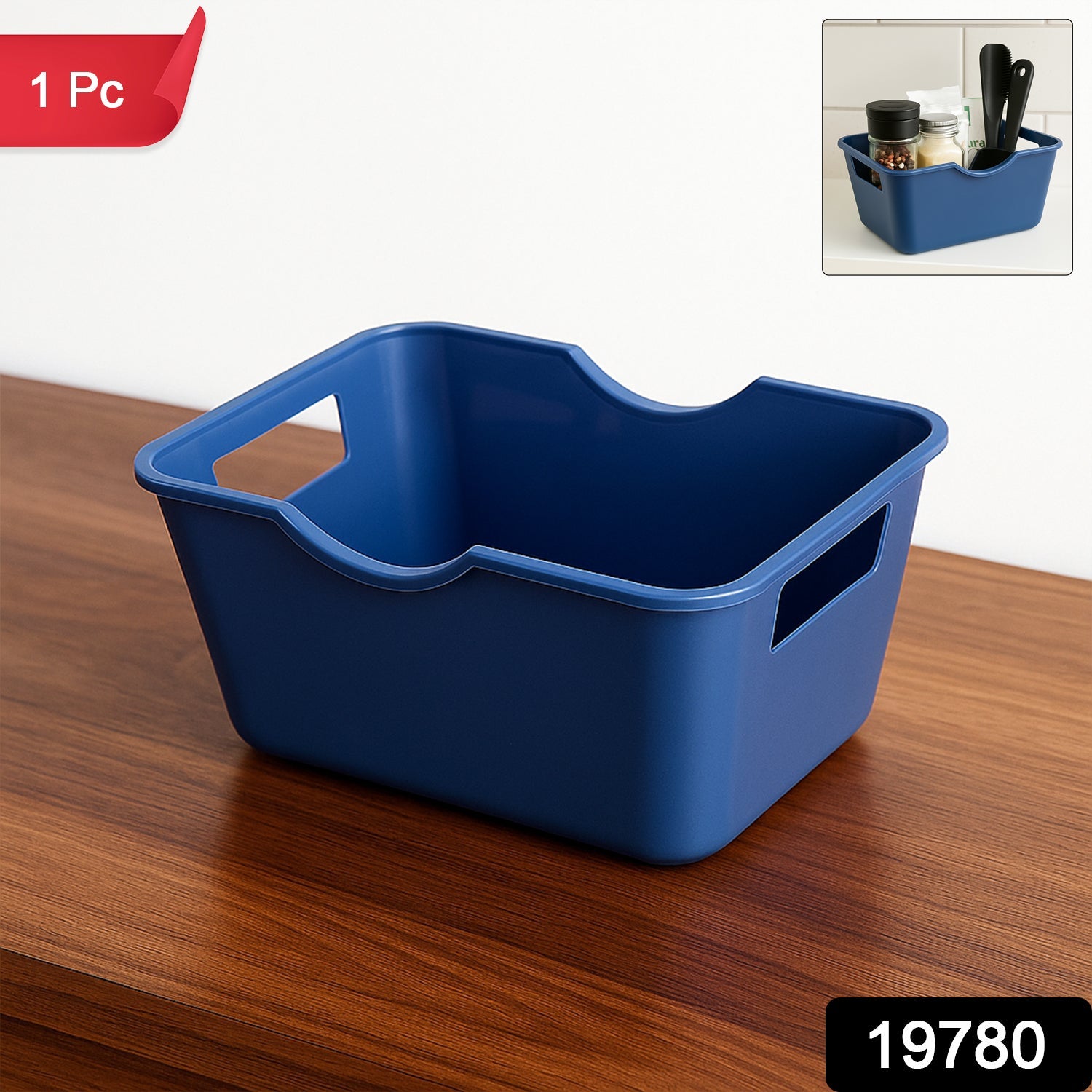 Durable plastic storage basket organizer with easy-carry handles
