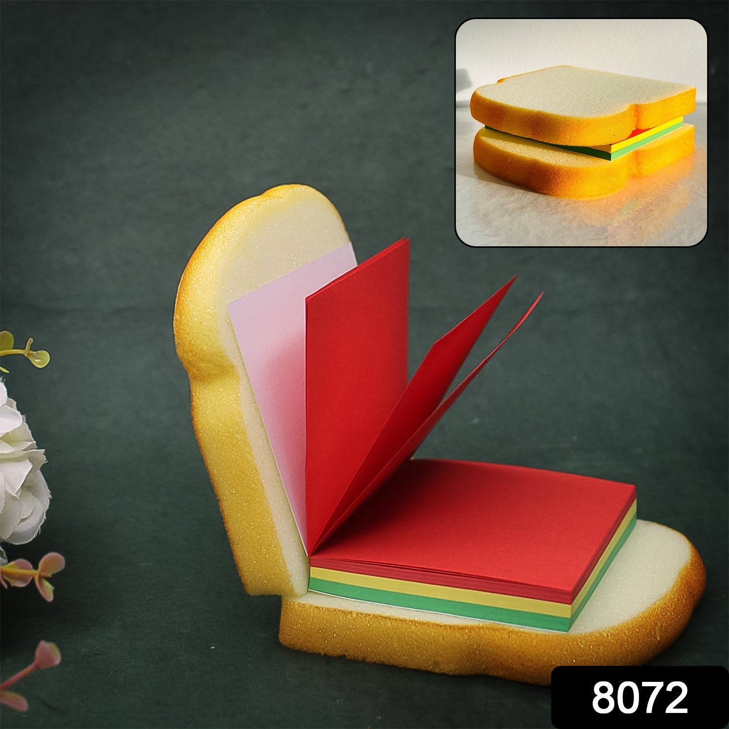 Close-up of realistic Sandwich Sticky Notes revealing bright, multicolor paper sheets.