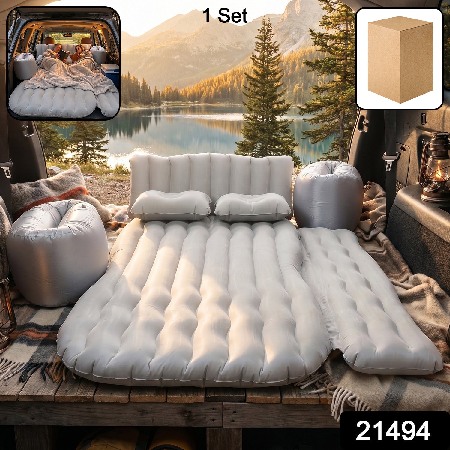 Folded portable travel car bed for road trips