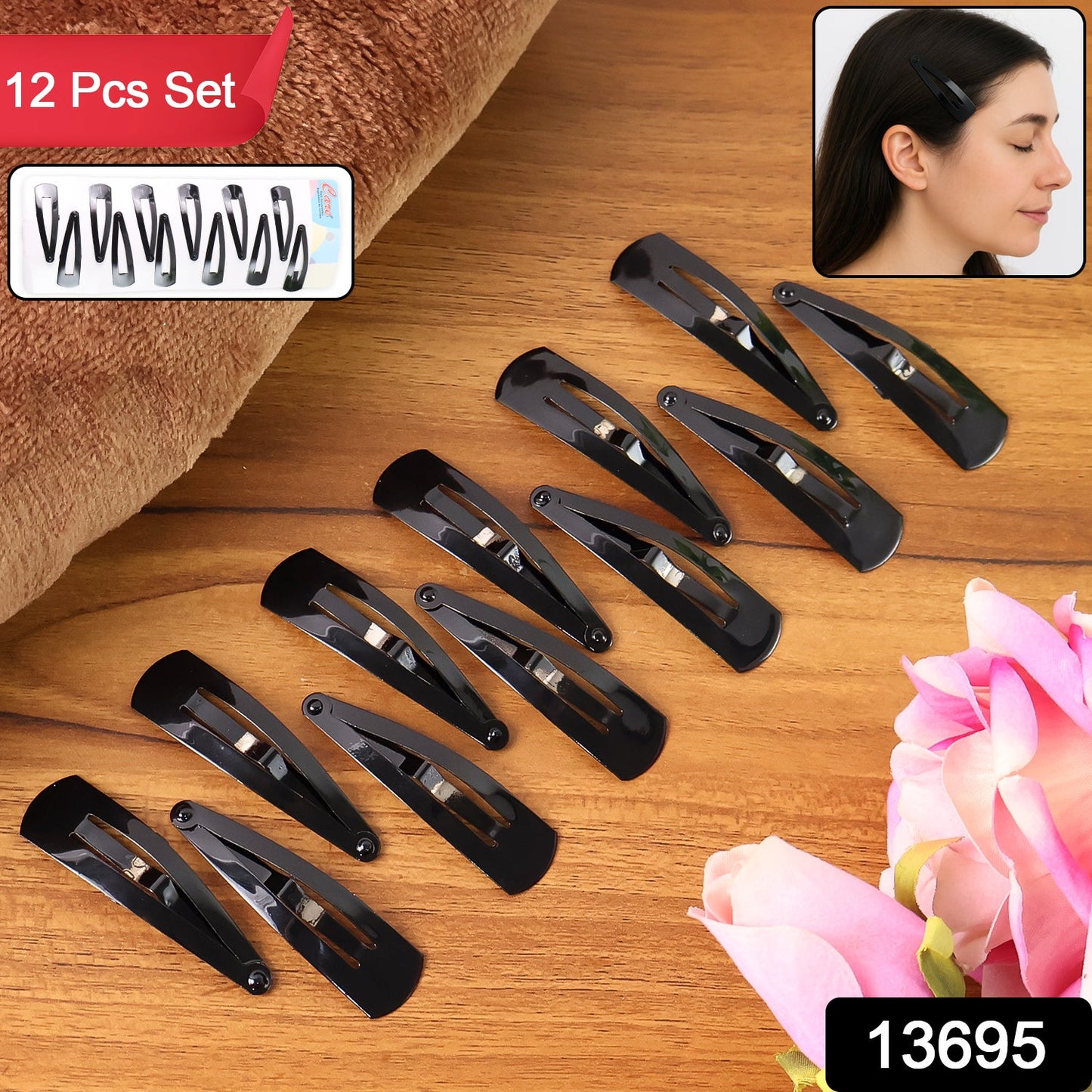 Close-up view of a sleek Matt Black Metal Tik Tak Hair Clip.
