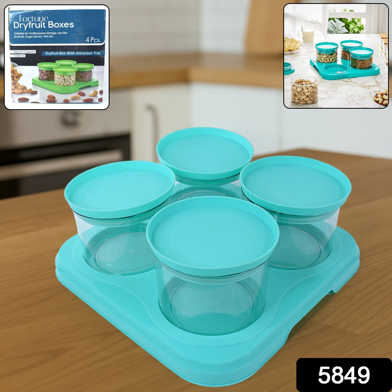 Close-up of the Organivo Mukhwas Dani Set, showing the four individual airtight containers and elegant tray.