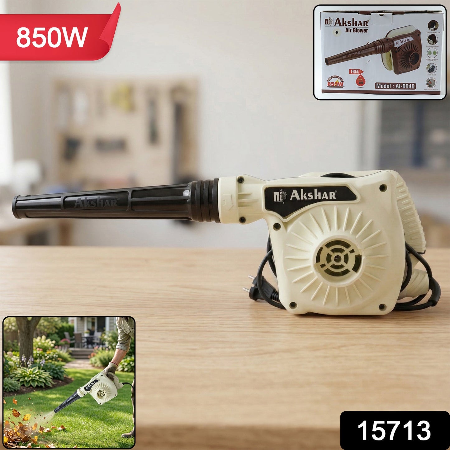 Electric air blower ideal for dust cleaning and leaf blowing
