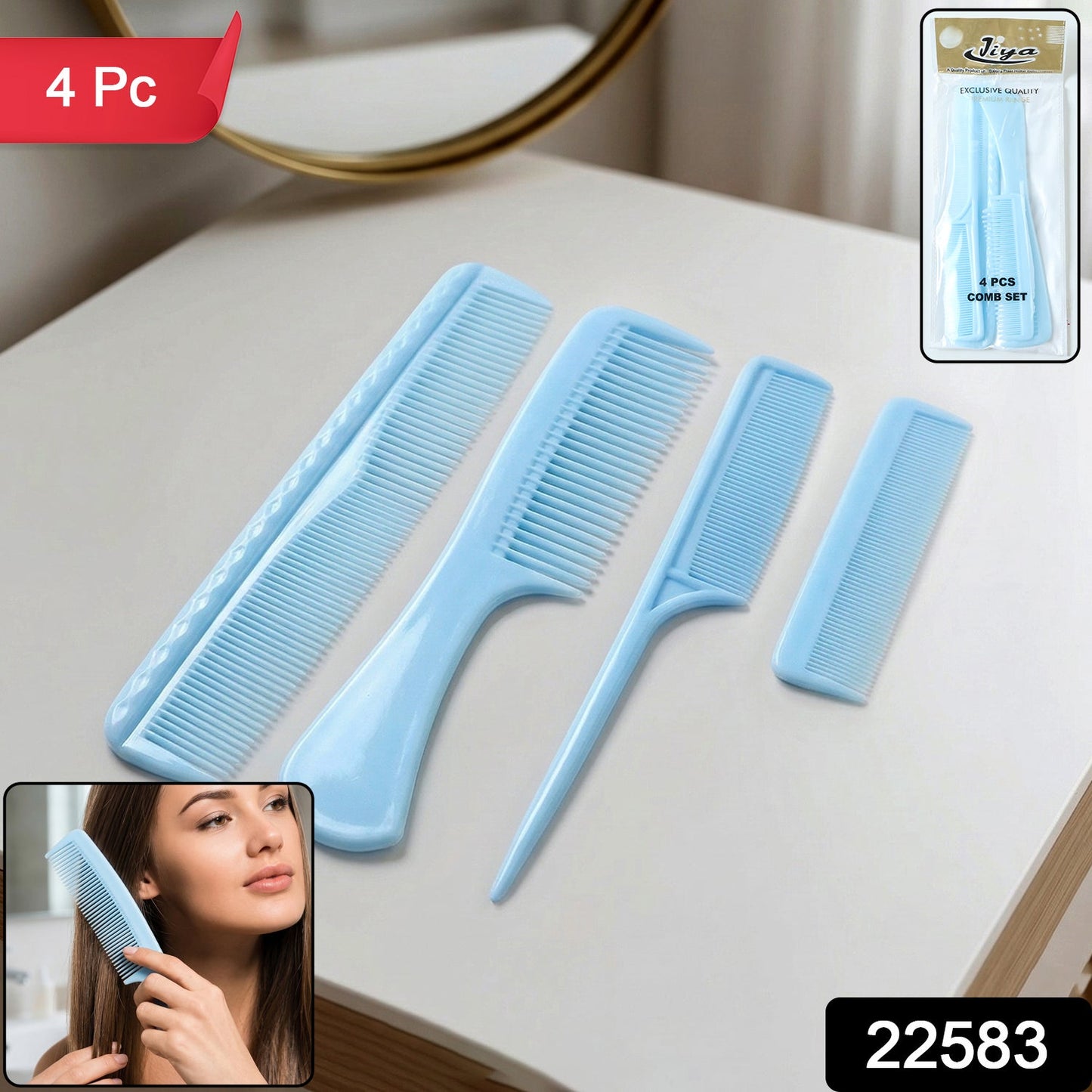 Hair styling comb set includes wide tooth and fine tooth combs
