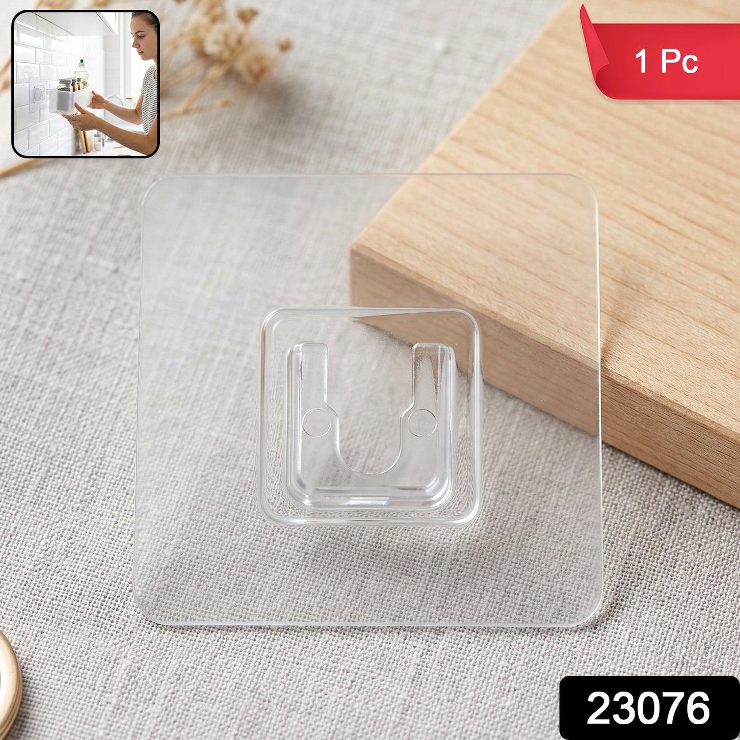 Close-up of the clear self-adhesive layer on the wall hook.