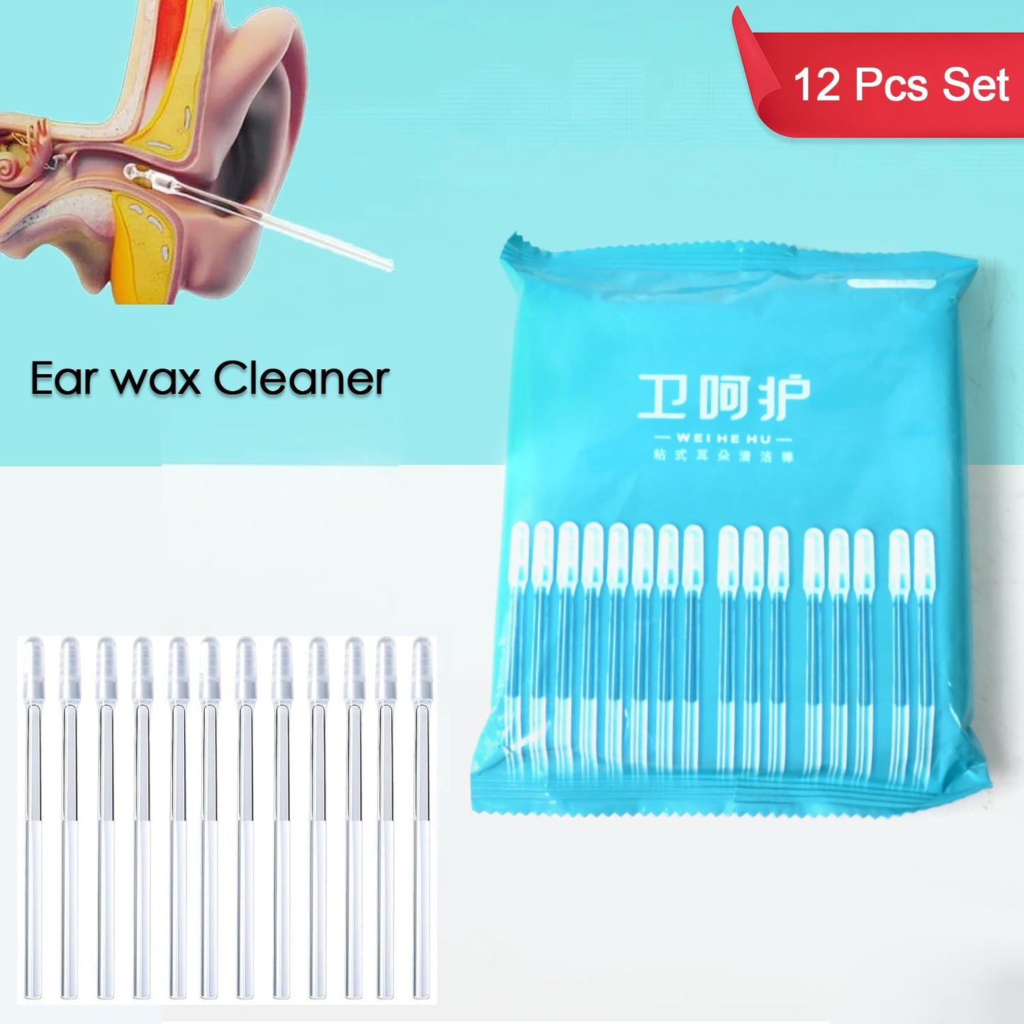 A 12-piece silicone ear wax cleaner kit with a portable storage box.