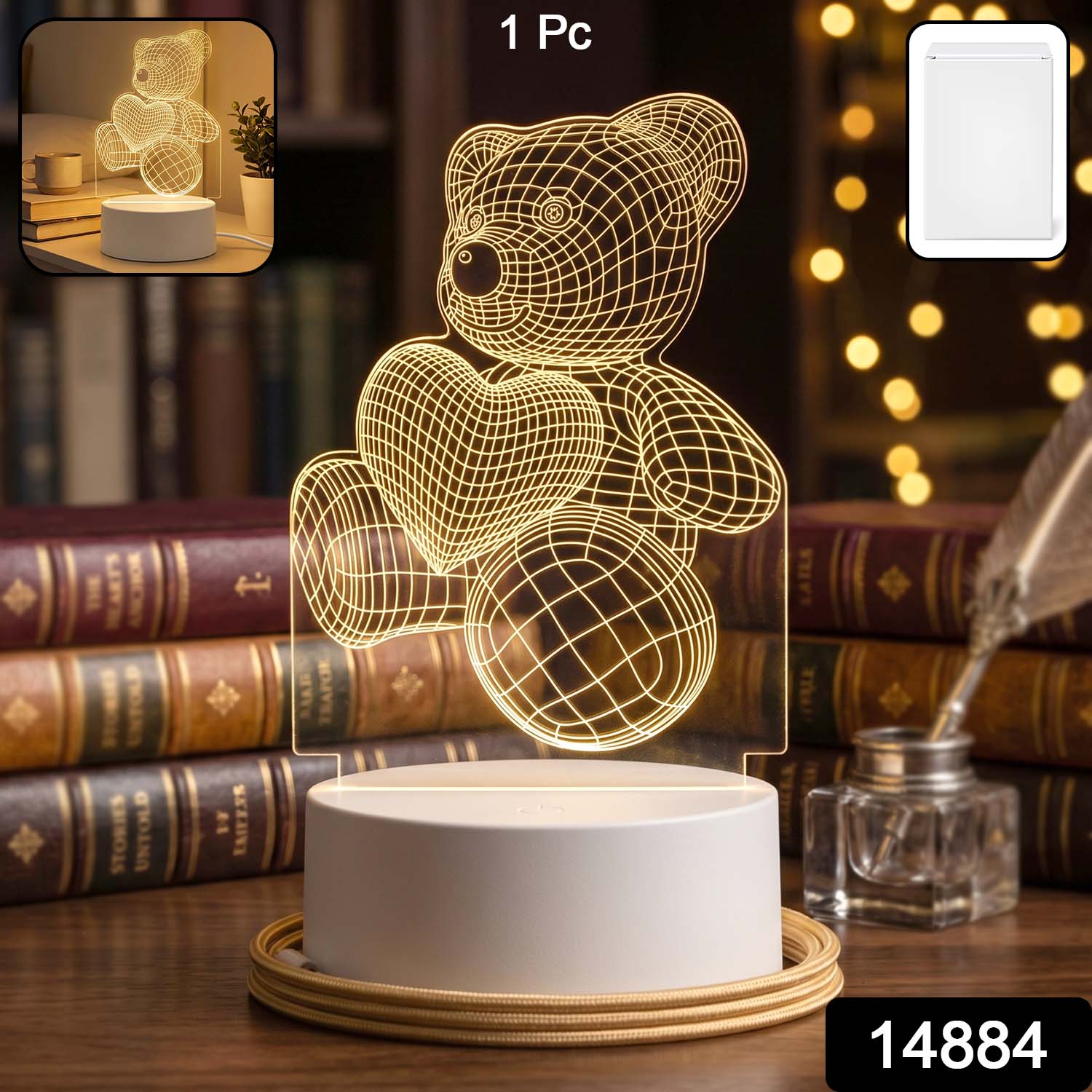 3D Teddy Bear LED Night Lamp on a modern desk