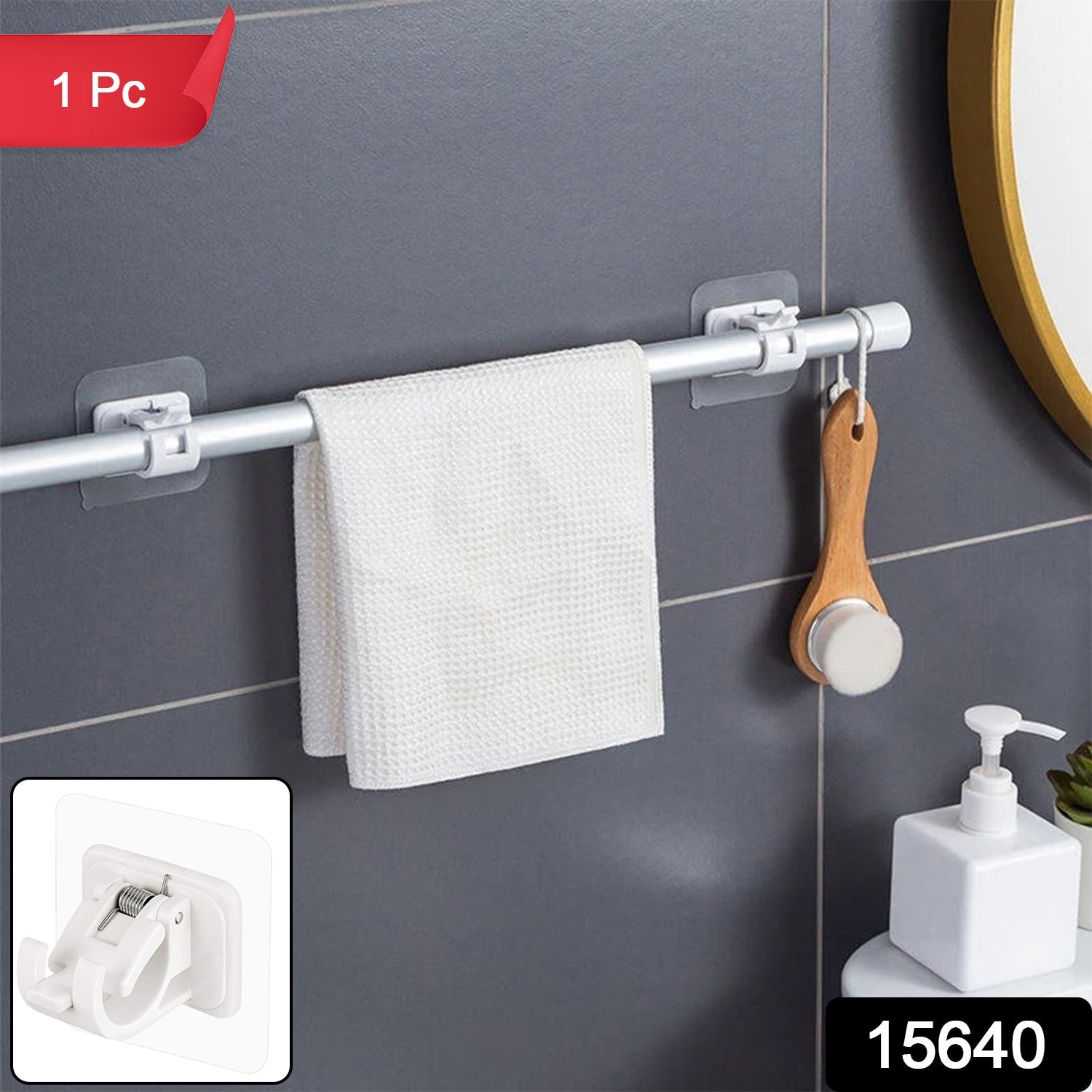 No-drill towel rod holder installed in kitchen and bathroom