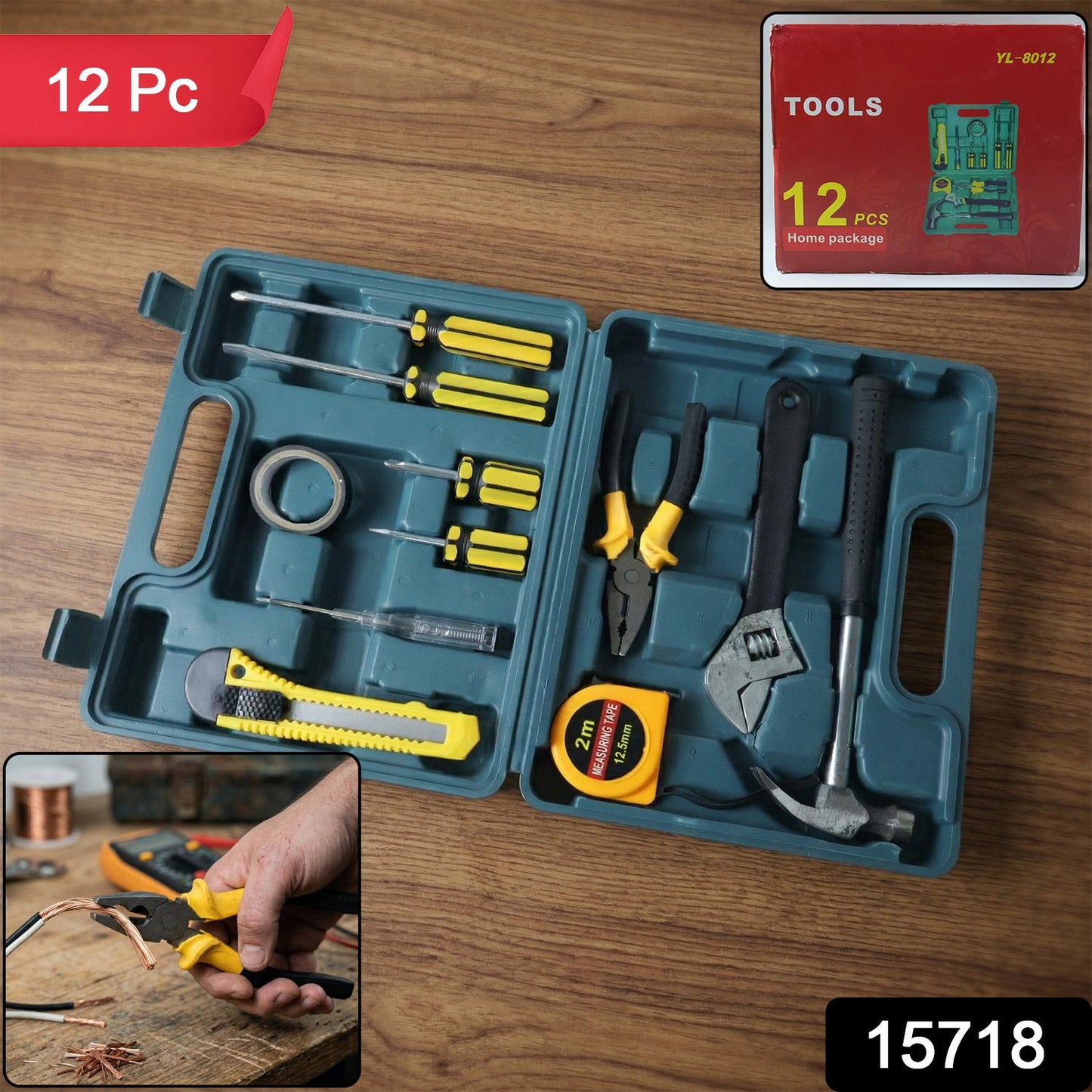 Premium household repair tools set in portable carry case