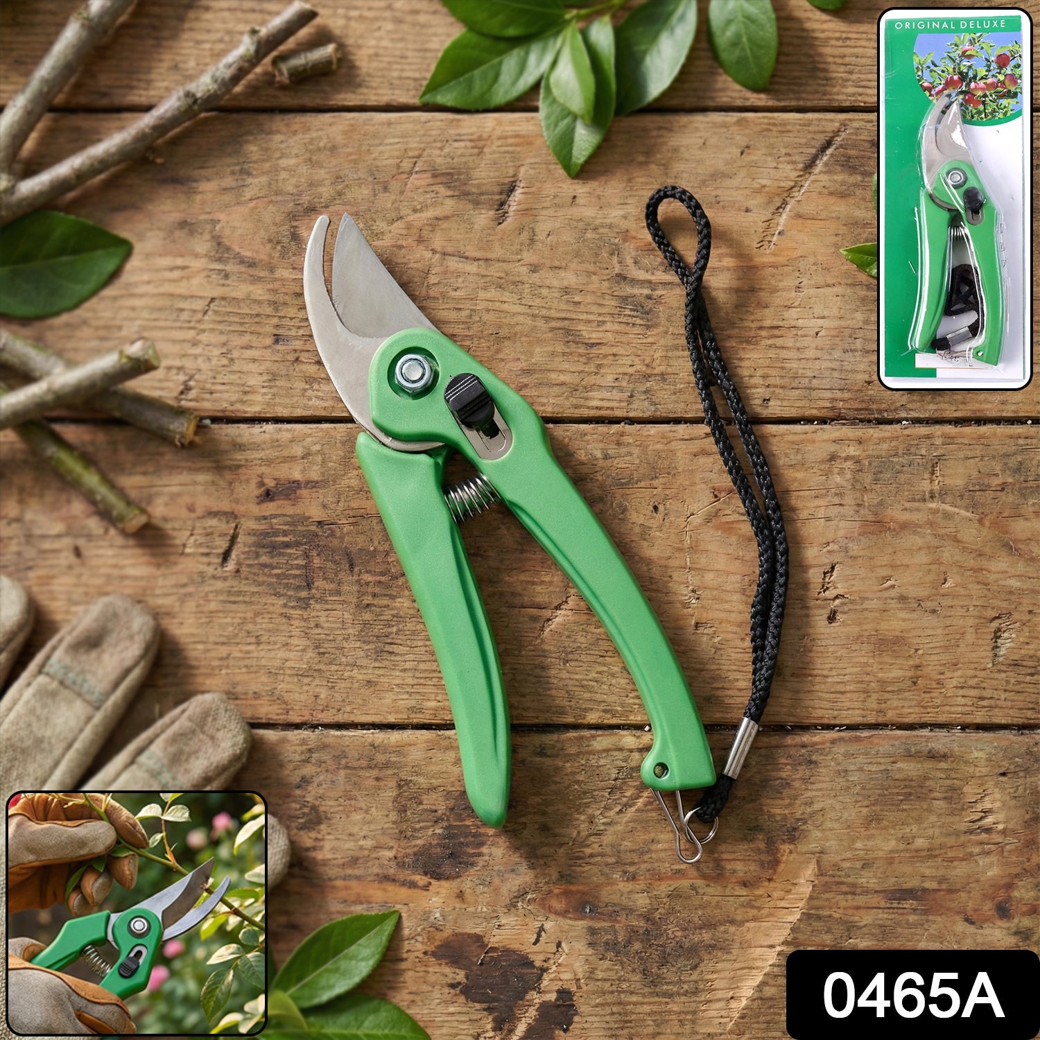 Cisora garden shears making a clean cut on a flower stem, showing pruning precision.