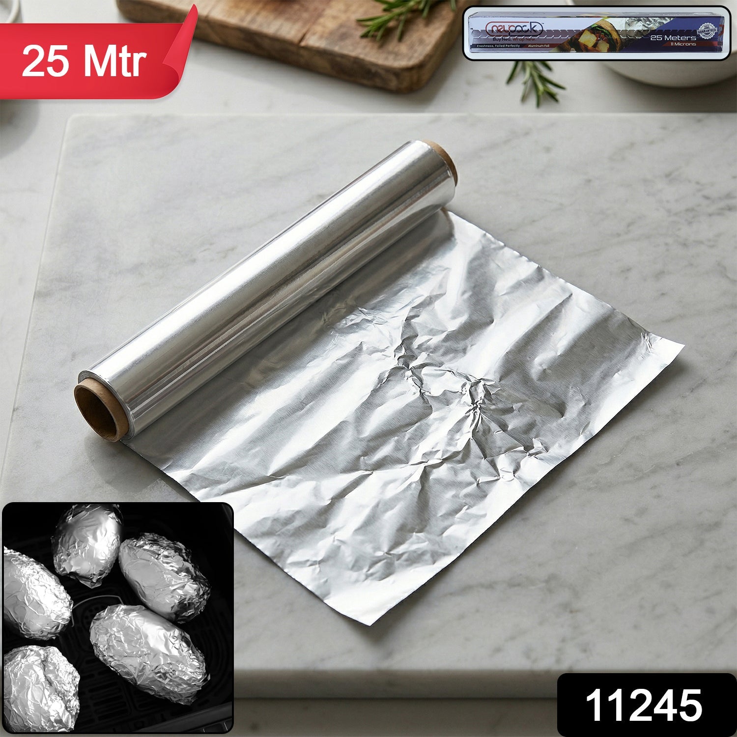 25-meter aluminium foil roll ideal for baking, grilling, and food storage