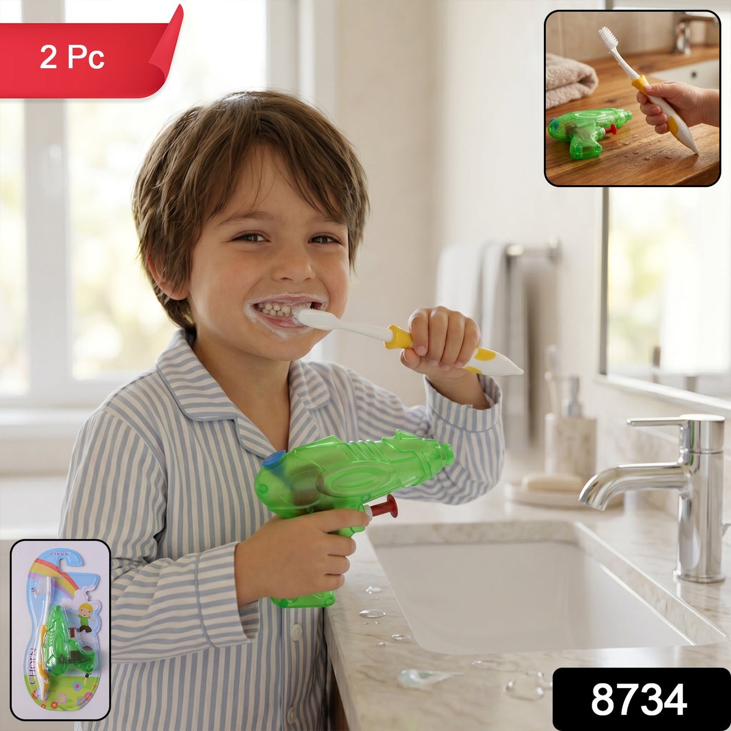 Set of two soft bristle airplane-themed toothbrushes for children