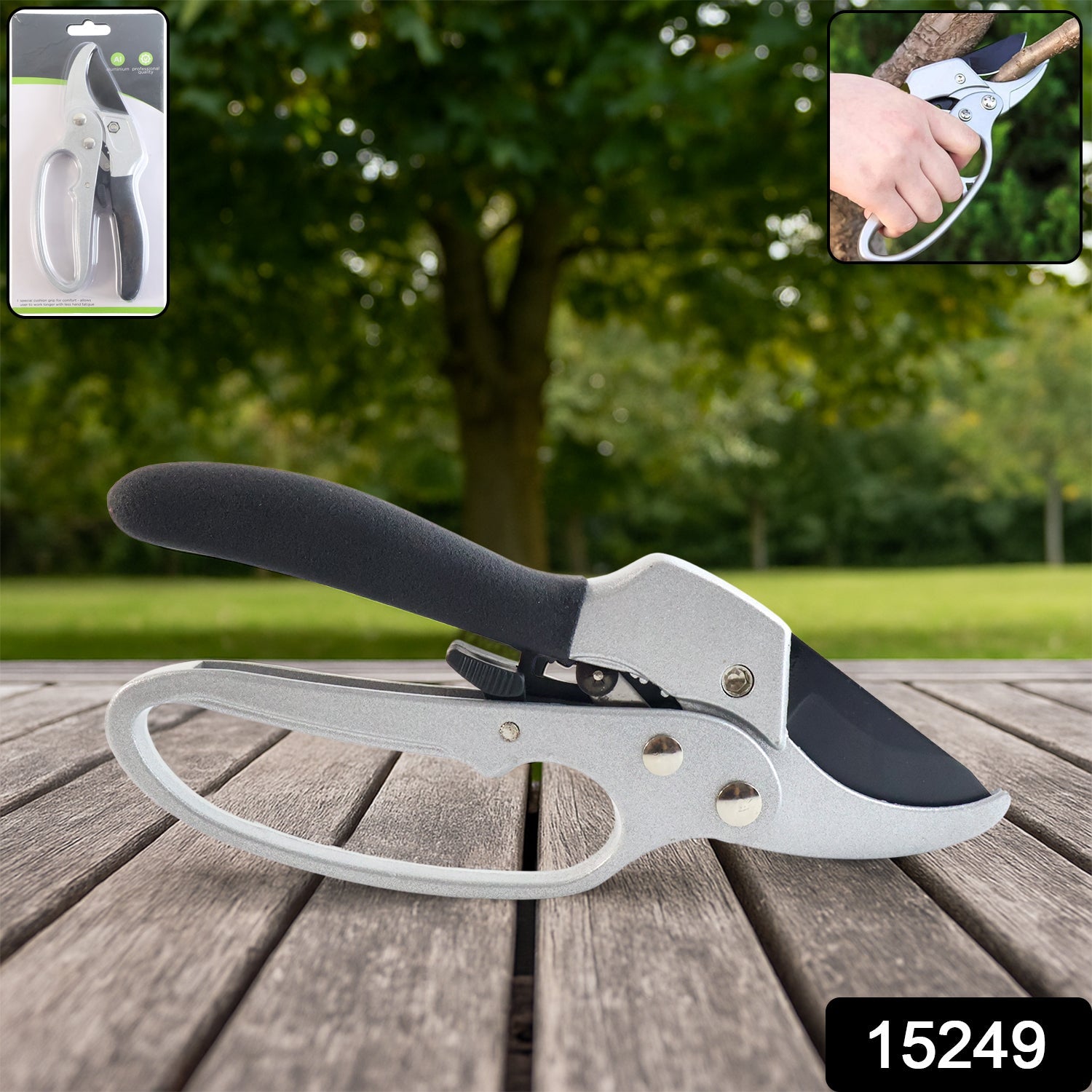 Indo Glow gardening pruning shears displayed open on a clean white background.
