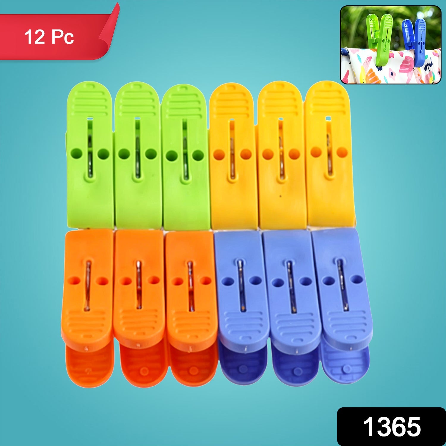 Close-up view of durable plastic cloth drying clips with stainless steel springs.