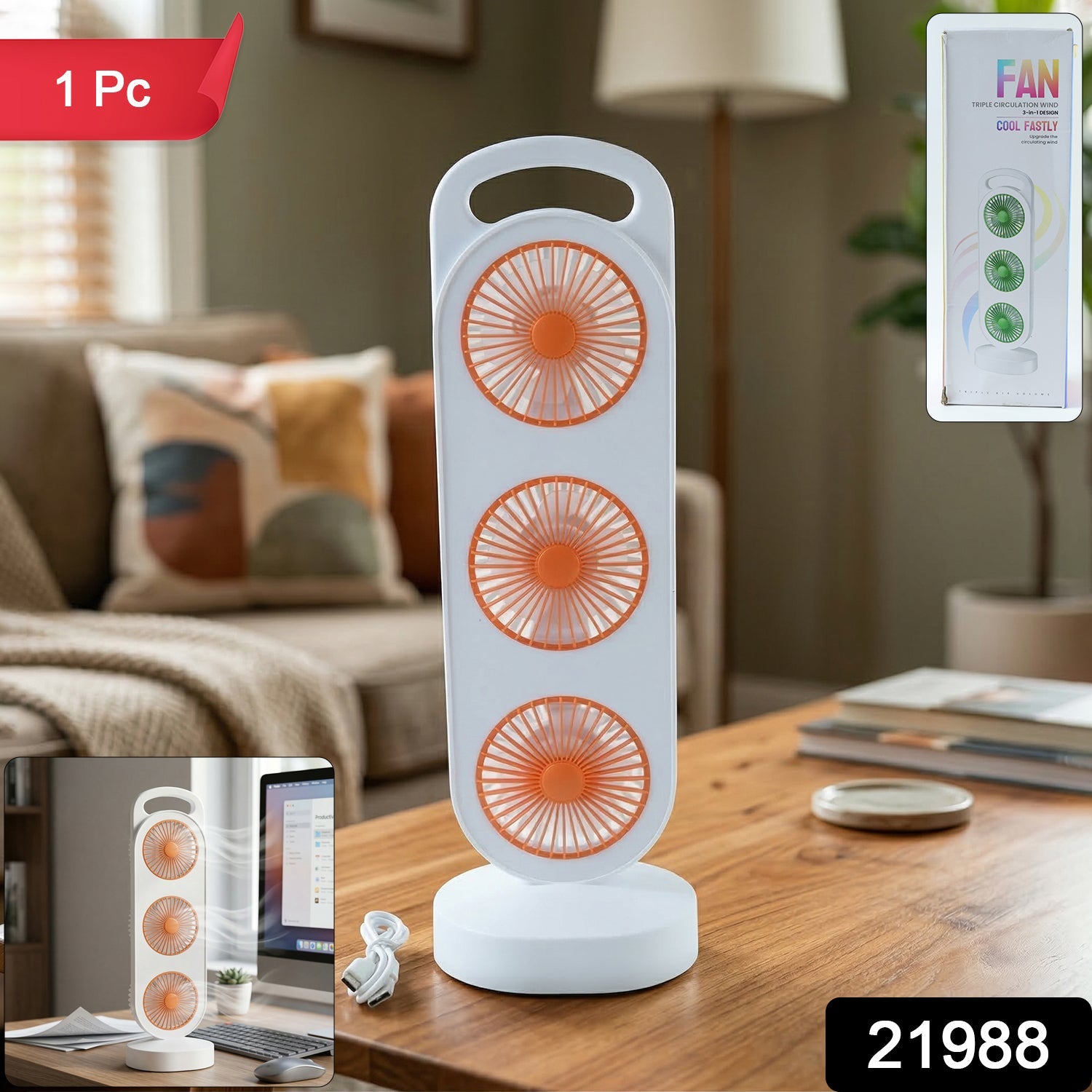 Triple head desk fan providing better air circulation