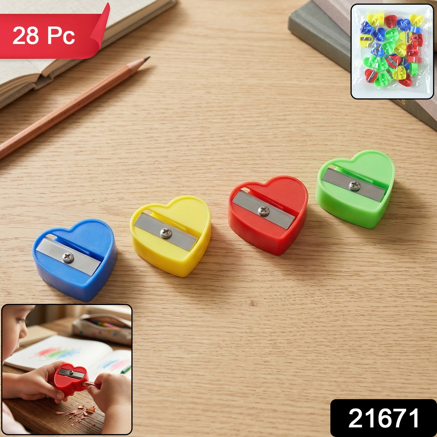 Cute heart design manual pencil sharpener set