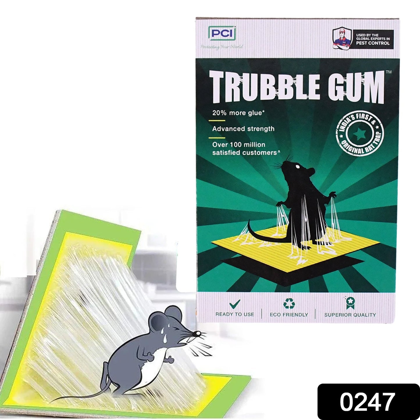 Close-up of Indo Glow cardboard mouse trap showing its glue surface and foldable design.