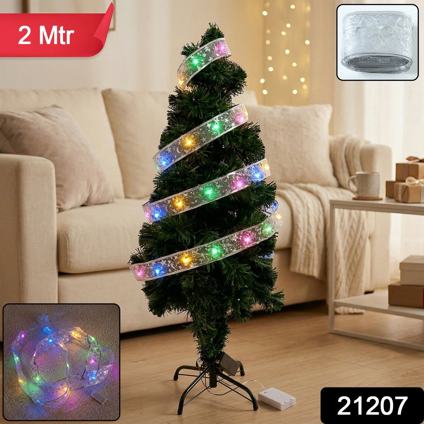 Decorative multicolor LED ribbon light strip coiled for display