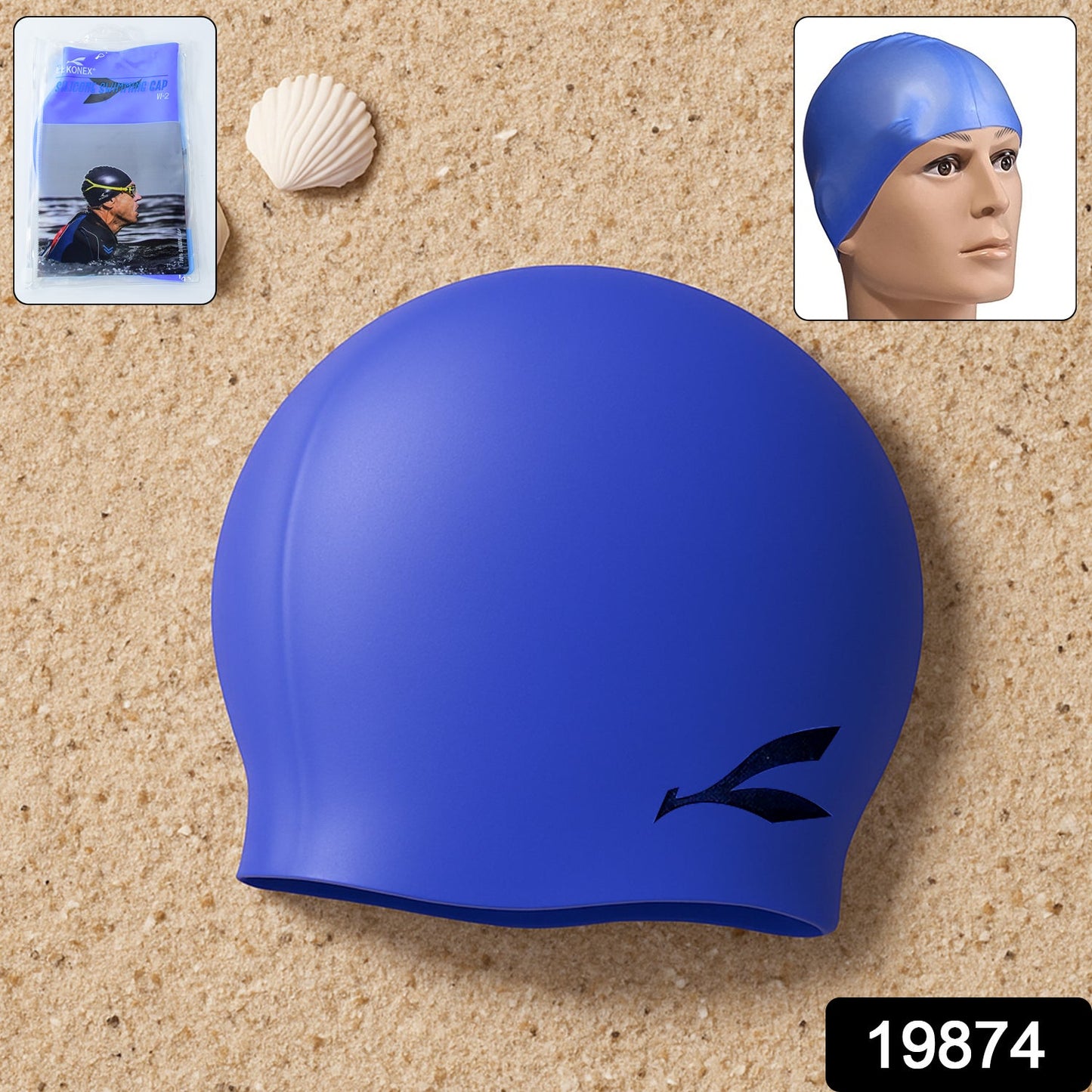 Detailed view of the silicone swimming cap highlighting its flexible and stretchable material