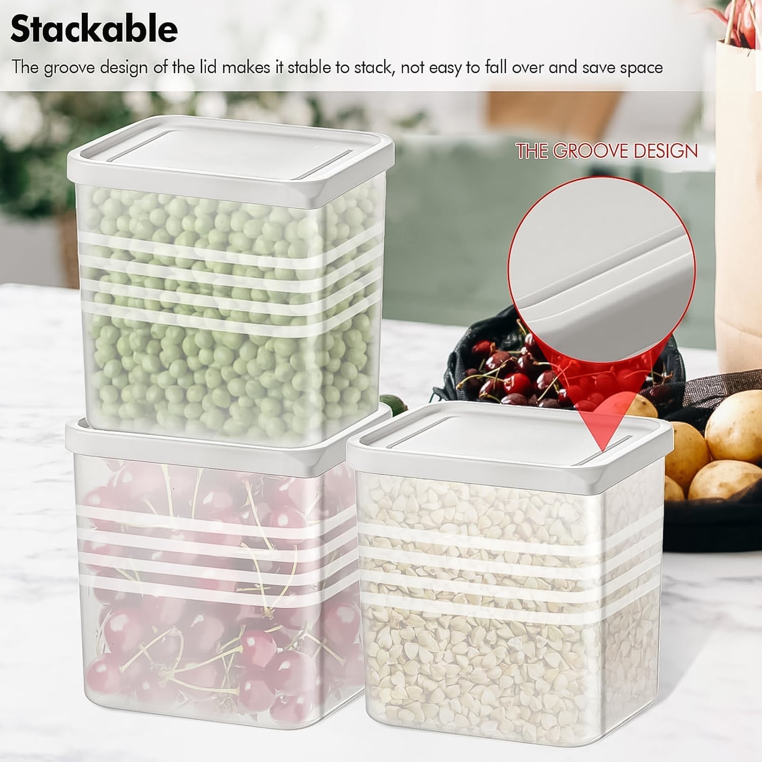 Variety of clear square food storage containers for effective kitchen organization