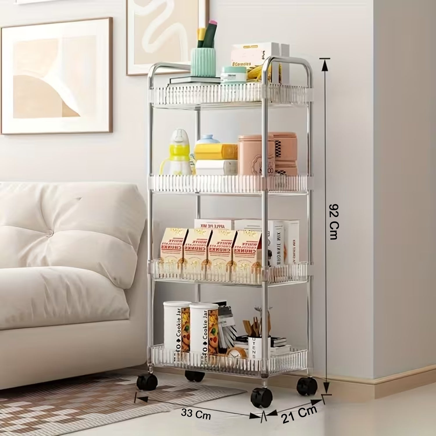 Multipurpose storage trolley in brown showcasing four layers