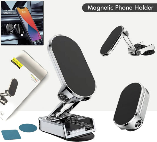 6102 360 Degree Rotating Magnetic Car Phone Holder  Metal Folding Car Phone Holder  New Alloy Folding Magnetic Car Phone Holder (Pack Of 1)