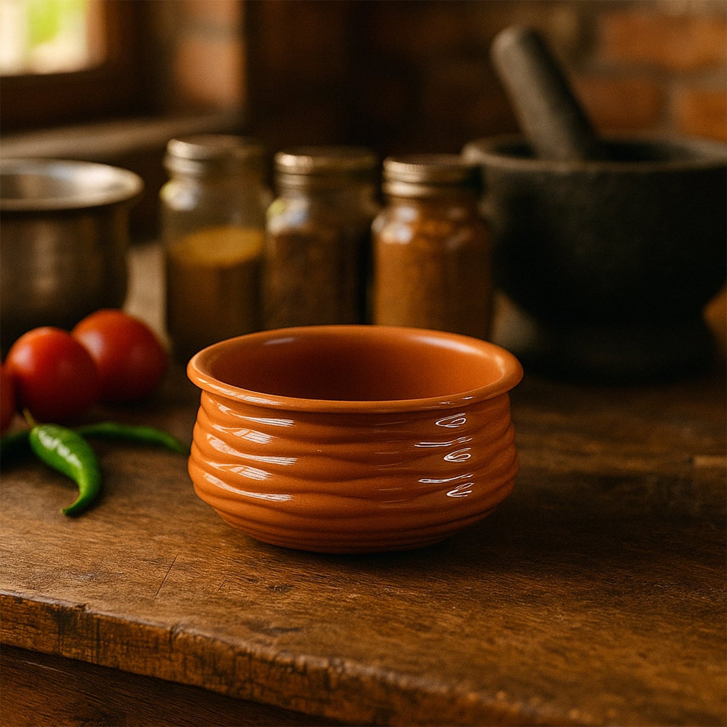 Glossy terracotta-style multipurpose serving bowl