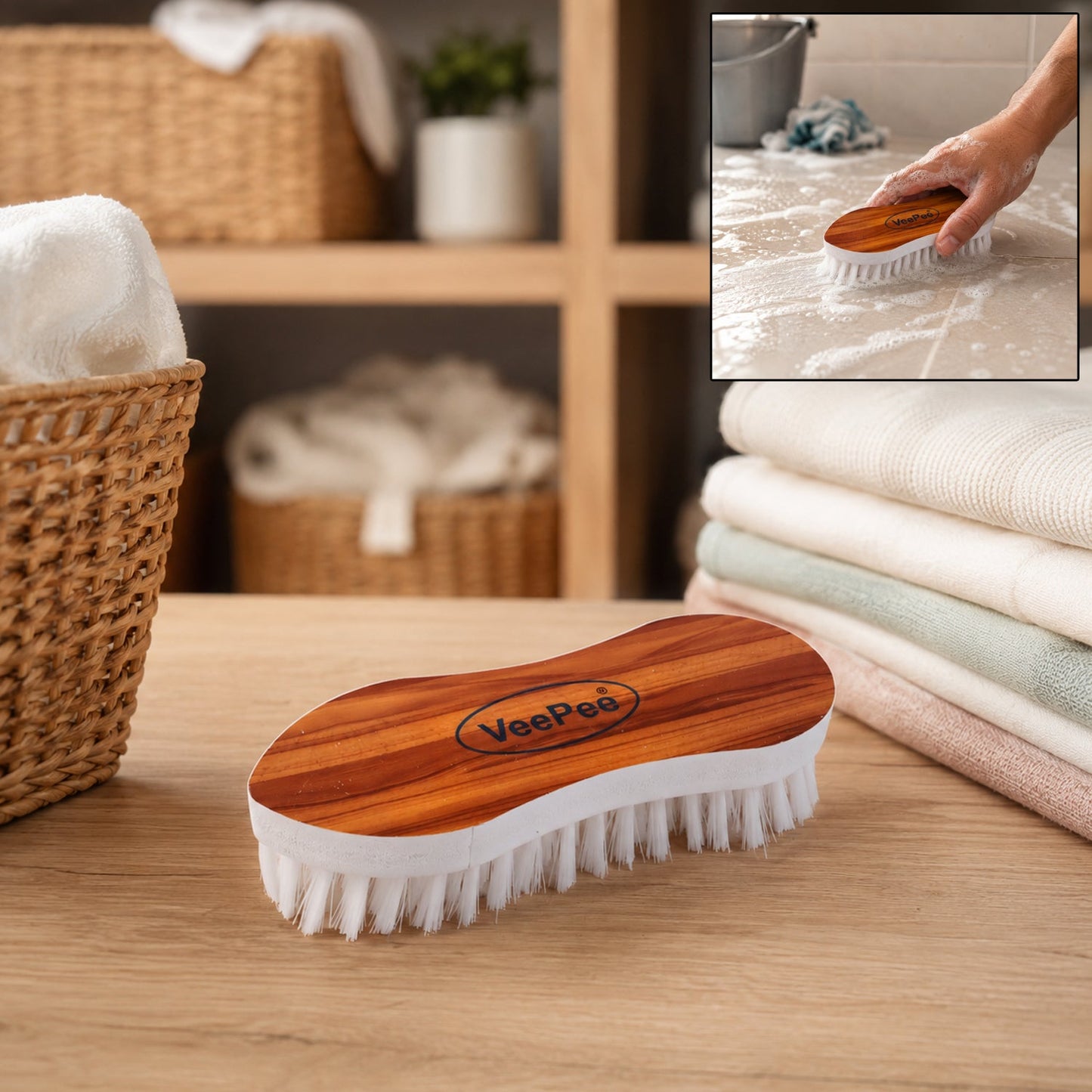 Lifestyle shot of cloth washing brush in use for cleaning surfaces