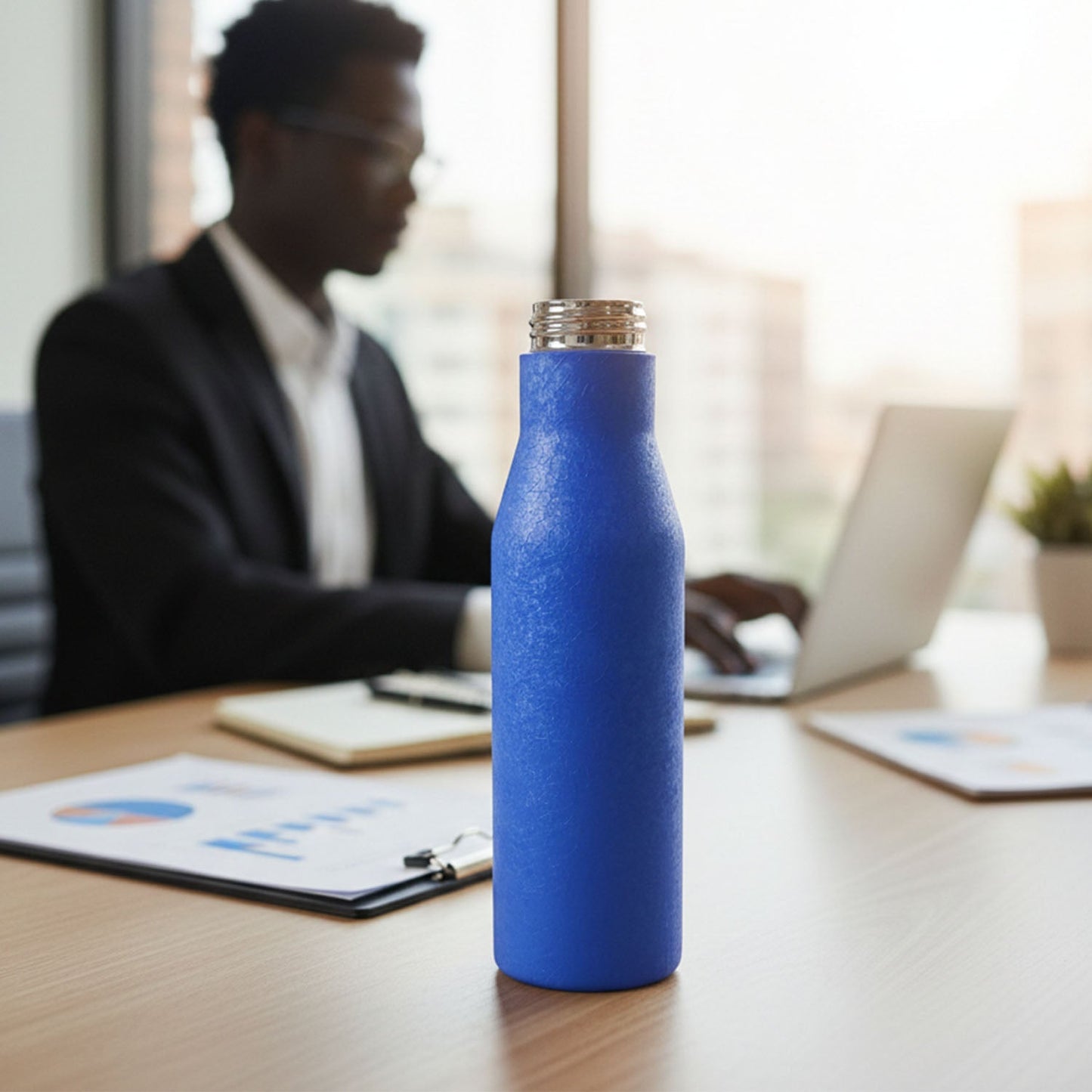 Blue stainless steel water bottle 1000ML for drinking water