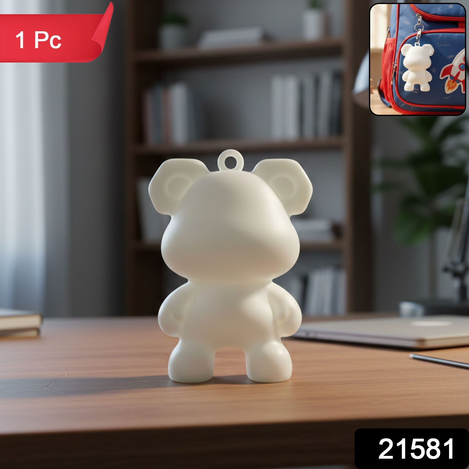 Cartoon bear shaped keychain accessory with smooth finish