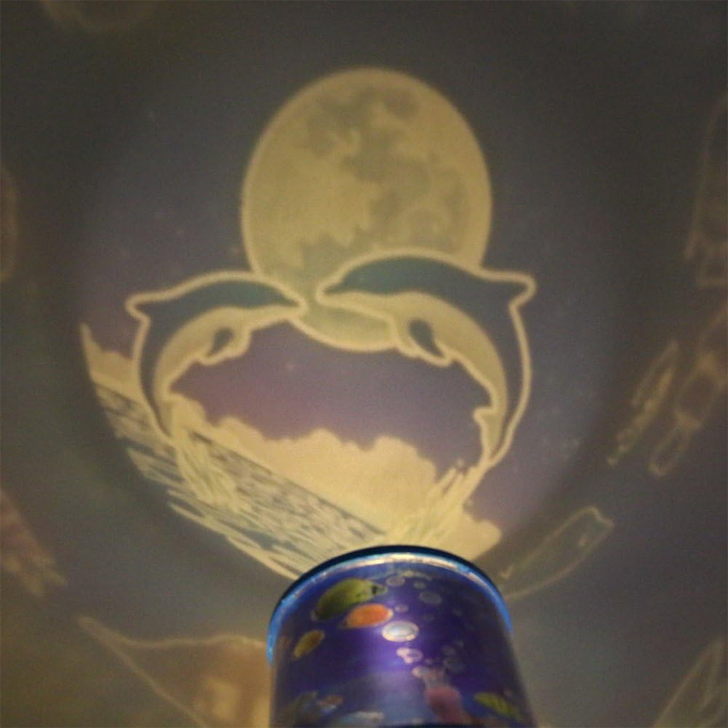 The packaging box for the LED Projector Night Light, showing product features and branding.